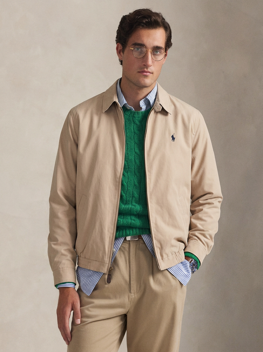 Polo Ralph Lauren Khaki Harrington Jacket Navy Pony Logo Zip Coat