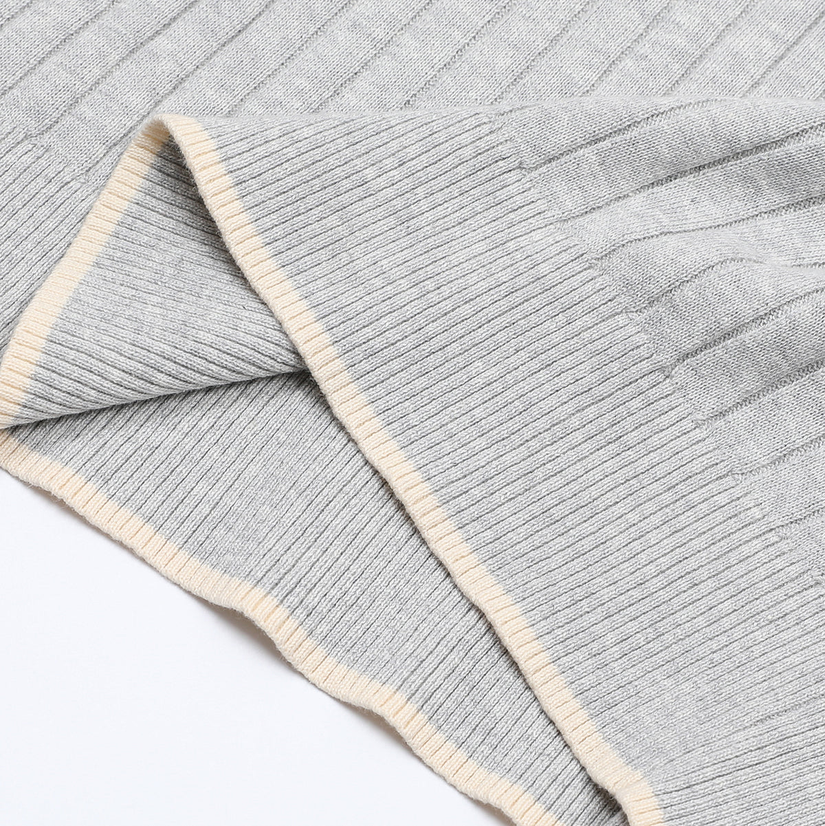 Bottega Veneta Light Grey Vertical Ribbed Crew Neck Long Sleeve Knit Top