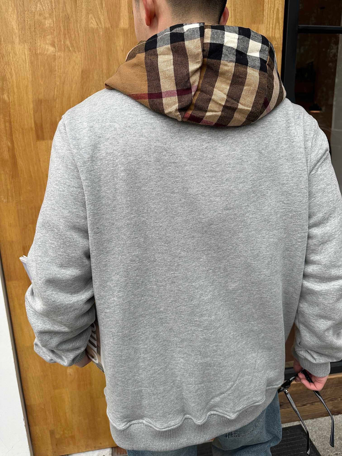 Burberry Heather Grey Vintage Check Hood Panel Hoodie Unisex