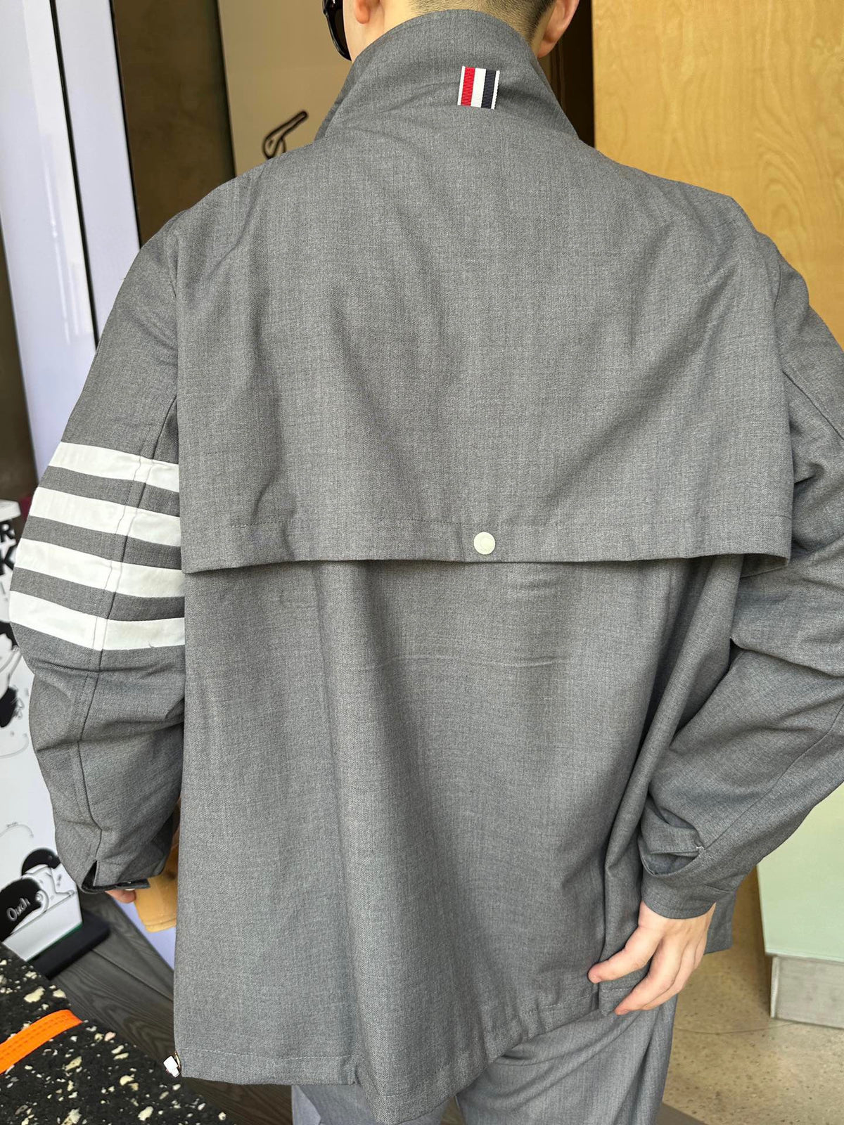 Thom Browne Medium Grey 4-Bar Double Zipper Stand Collar Jacket Unisex