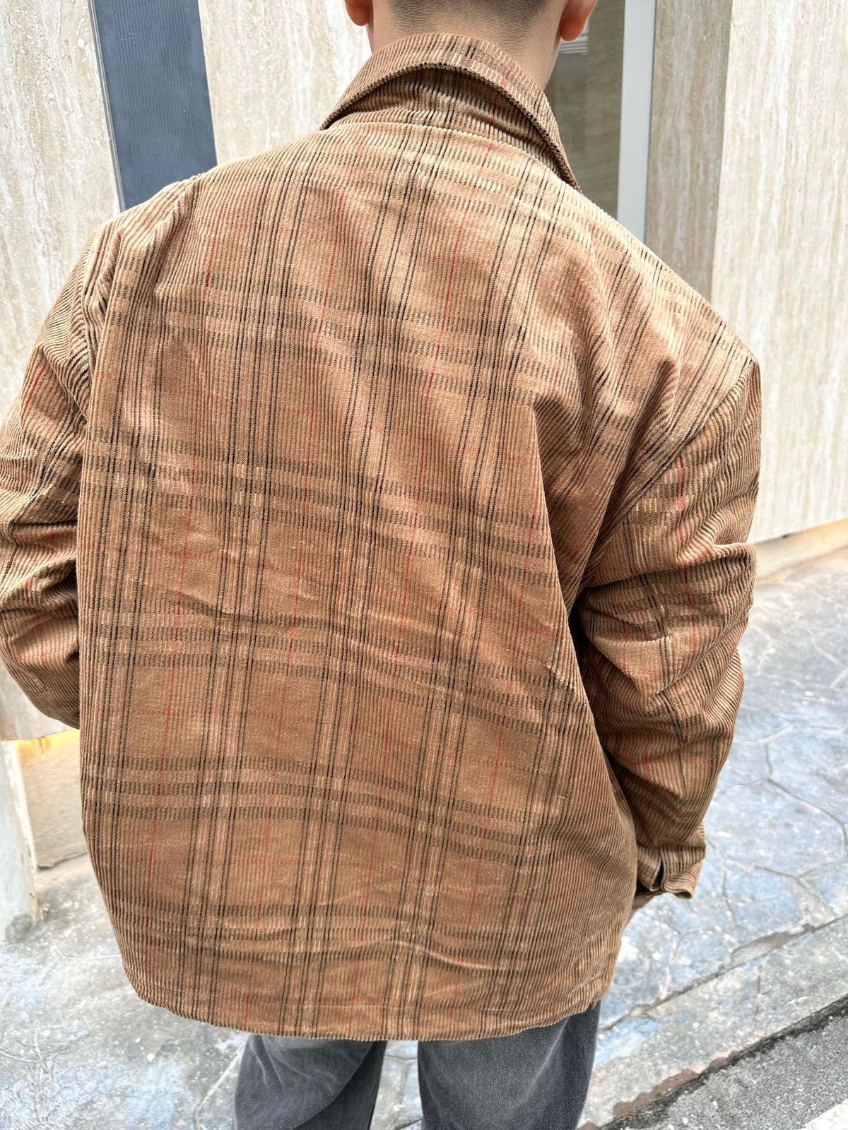 Burberry Vintage Check Corduroy Stand Collar Jacket Unisex