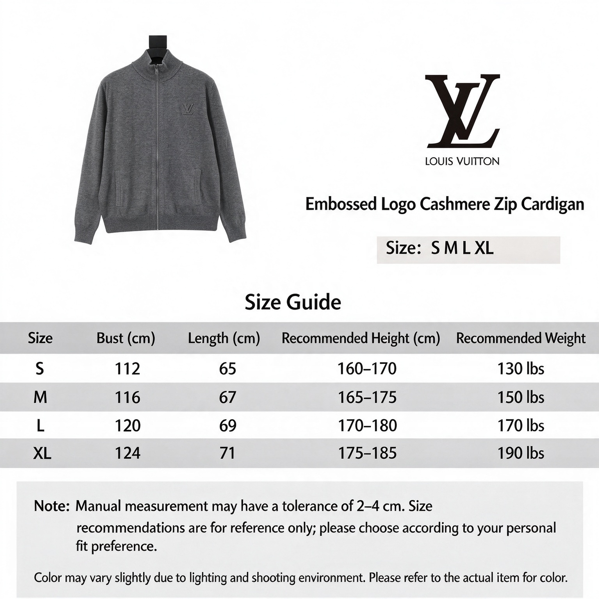 Louis Vuitton Embossed LV Logo Zip Knit Cardigan Unisex Heather Grey Half-Zip Knit Outerwear