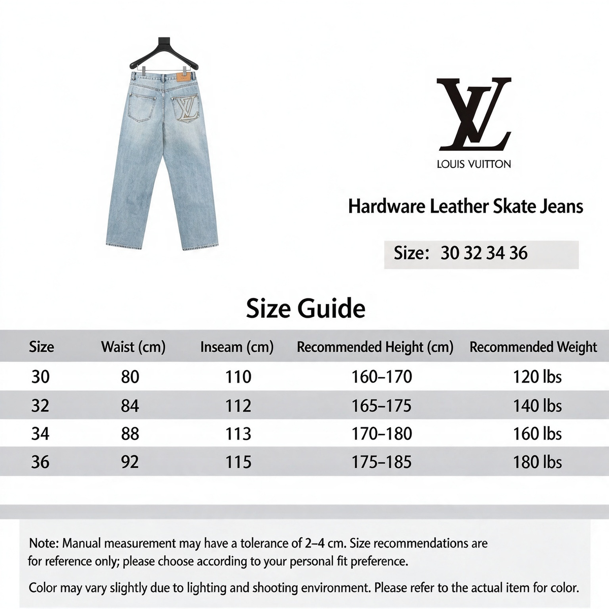 LV Luxury Embroidered Badge Wide Leg Jeans Relaxed Fit Streetwear Denim Trousers Light Wash Blue