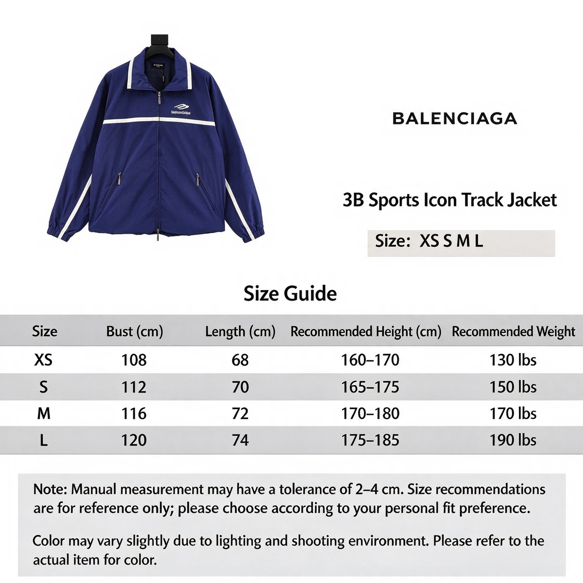 Balenciaga 3B Logo Striped Sport Jacket Full Zip Outerwear Unisex Royal Blue