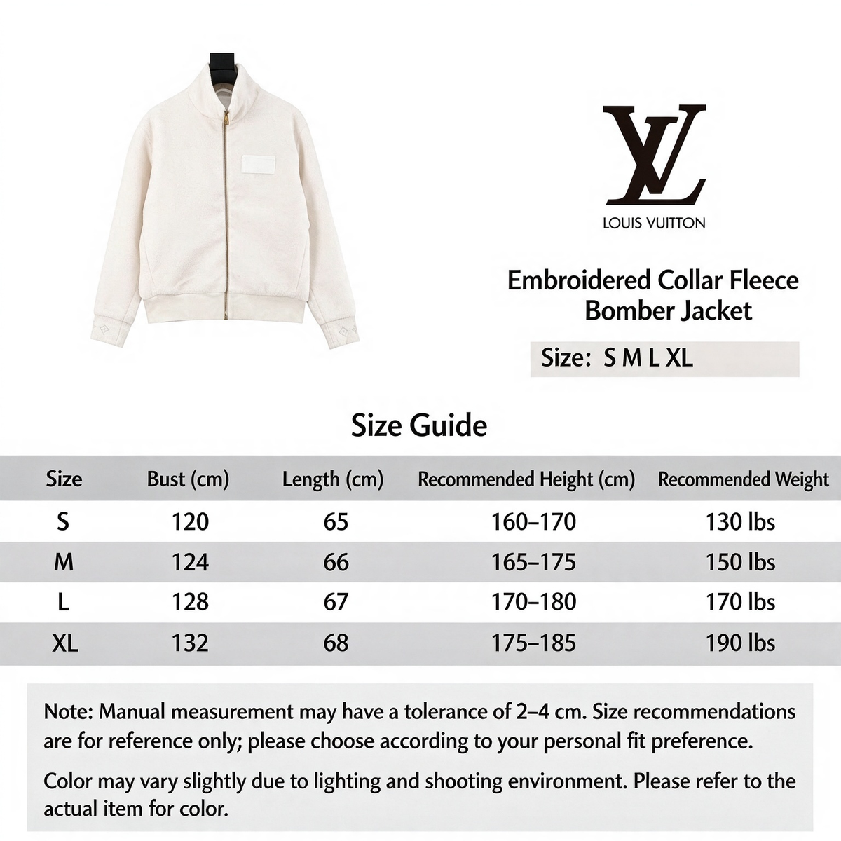 LV Monogram Cuff Sherpa Fleece Full Zip Warm Jacket Unisex Off White