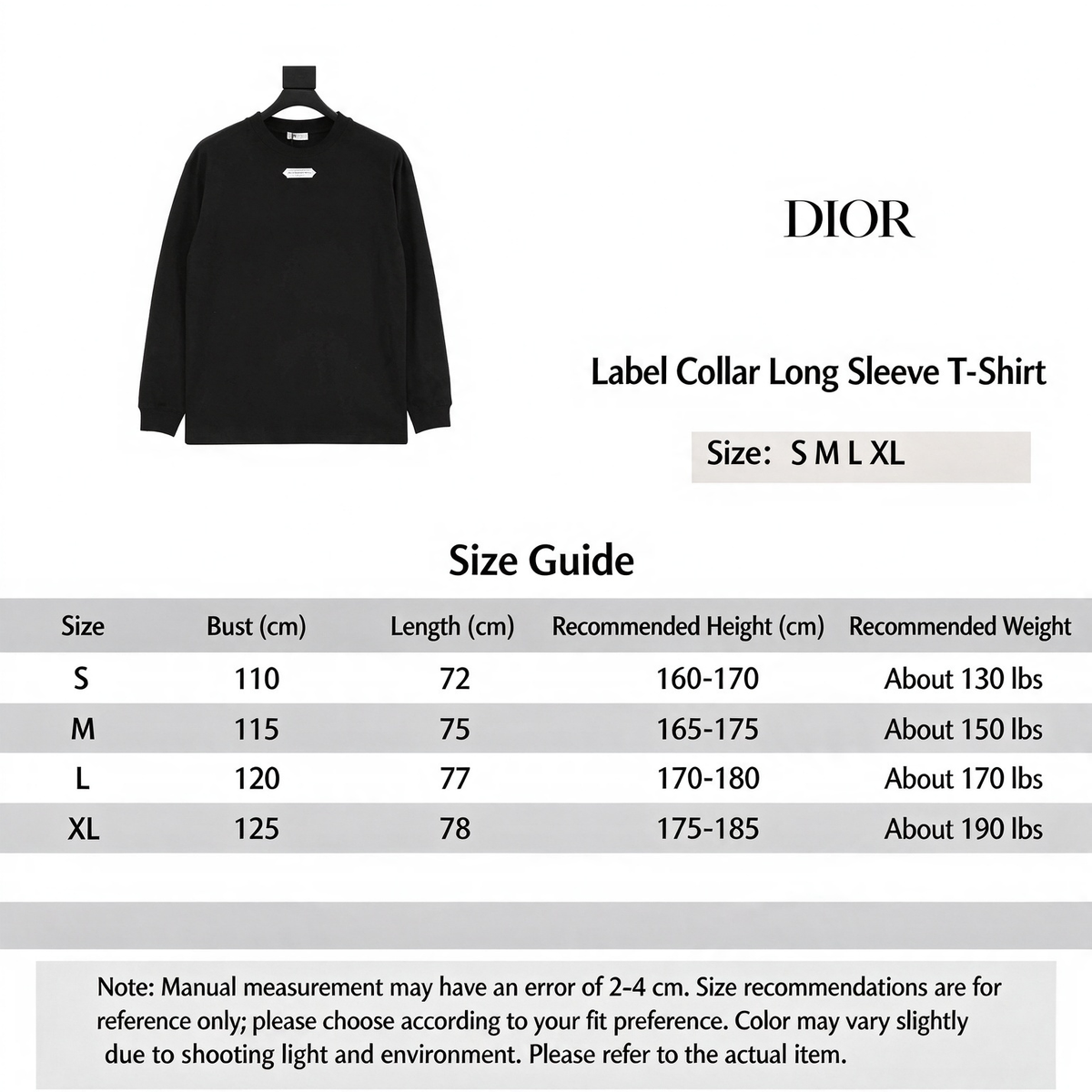 Dior Chest Tag Logo Long Sleeve T-shirt Unisex Christian Dior Label Casual Tee