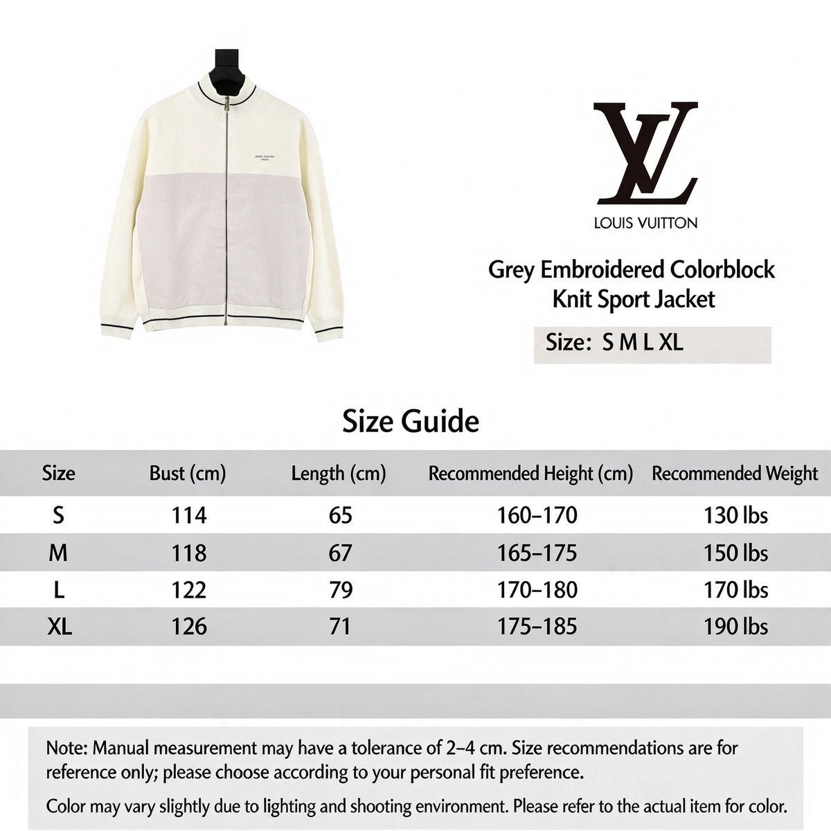 Louis Vuitton Color Block Stand Collar Zip Knit Jacket Luxury Full Zip Outerwear Off White & Light Grey