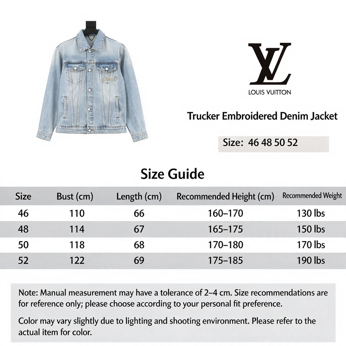 Louis Vuitton Light Wash Denim Trucker Jacket Unisex Button Front Outerwear Light Wash Blue