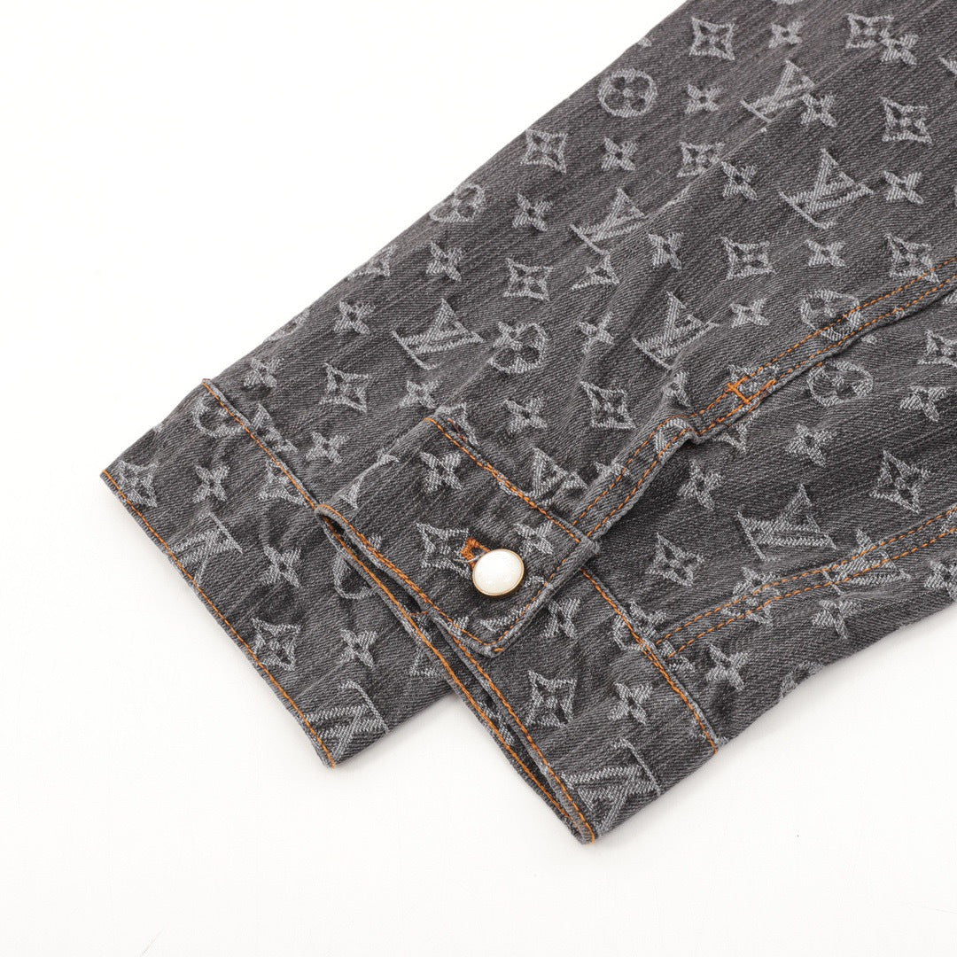 Louis Vuitton Black Grey Monogram Denim Trucker Jacket Unisex