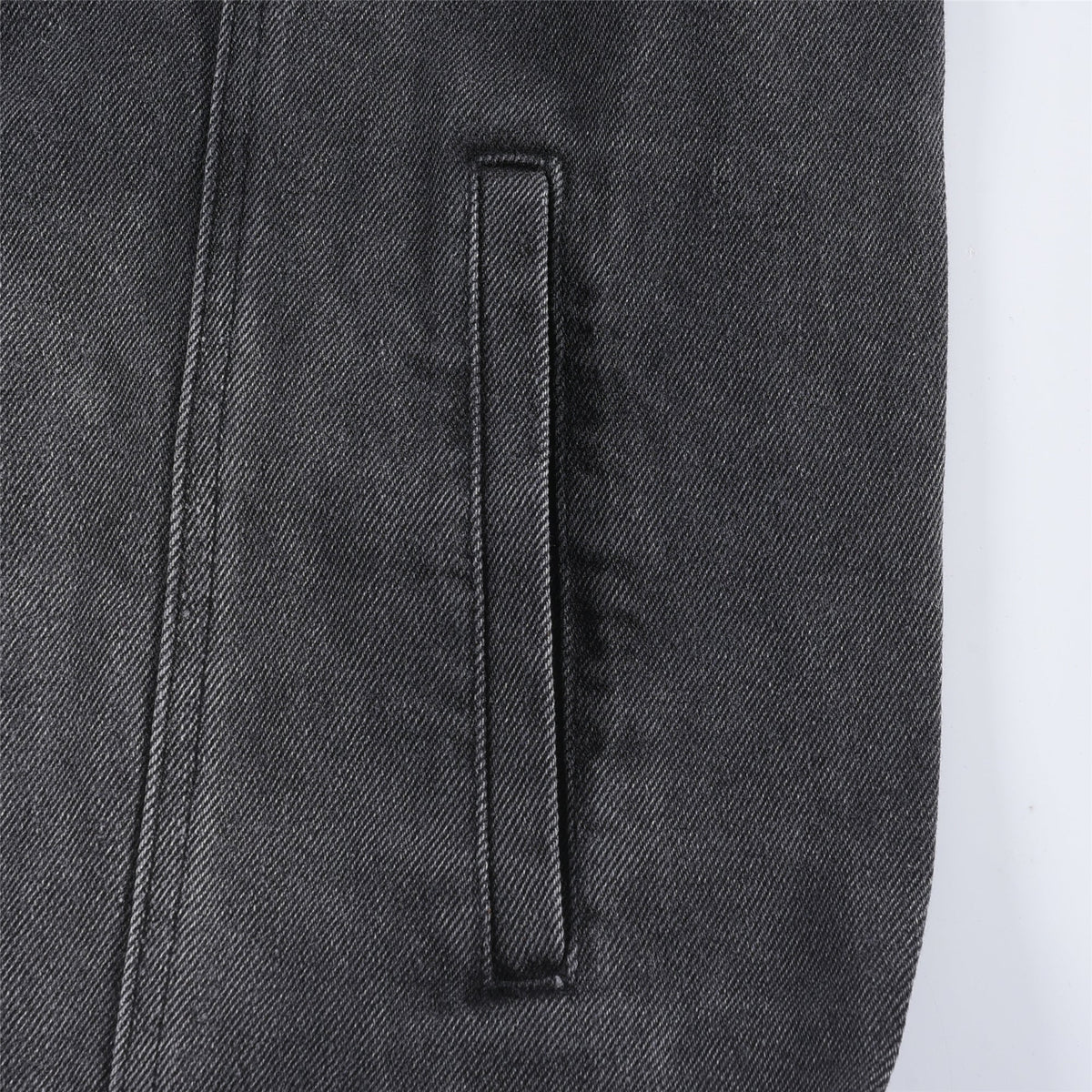 Unisex Black Washed Denim Jacket With Detachable Grey Hood