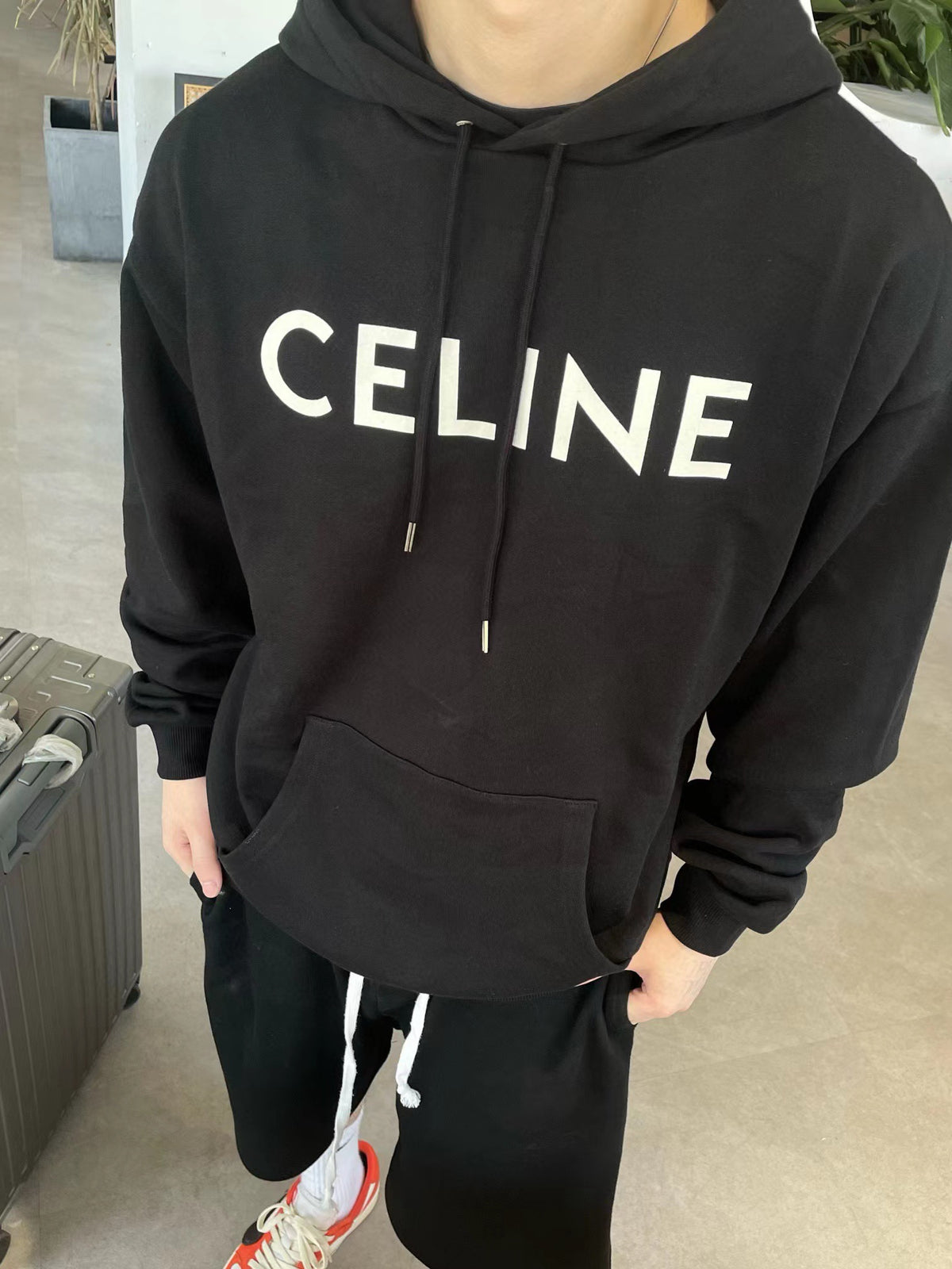 Celine Logo Print Pullover Hoodie Unisex Black