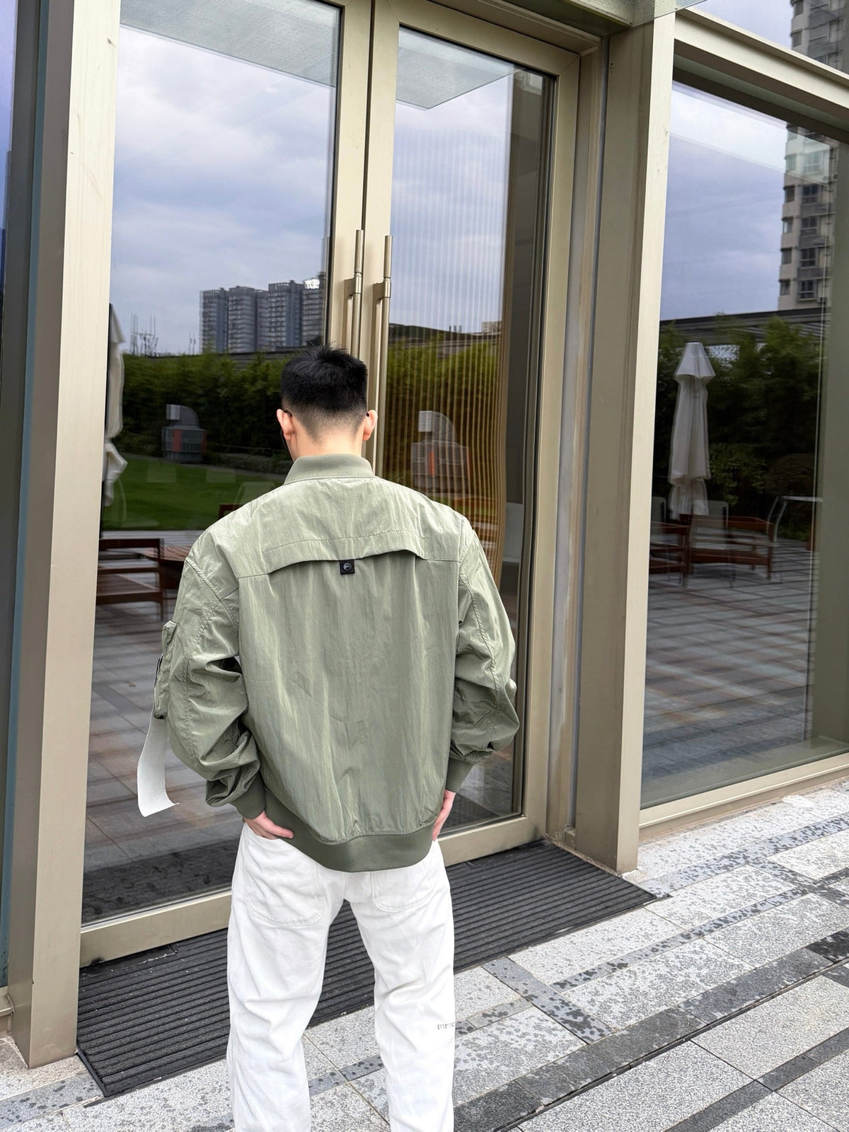 Stone Island Sage Green Nylon Metal Bomber Jacket Zip Up Compass Badge Unisex
