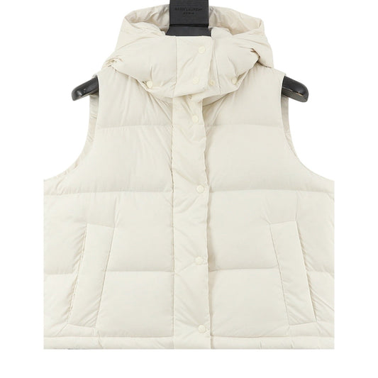 Lululemon Quilted Hood Puffer Vest Snap Button Sleeveless Warm Gilet Unisex White