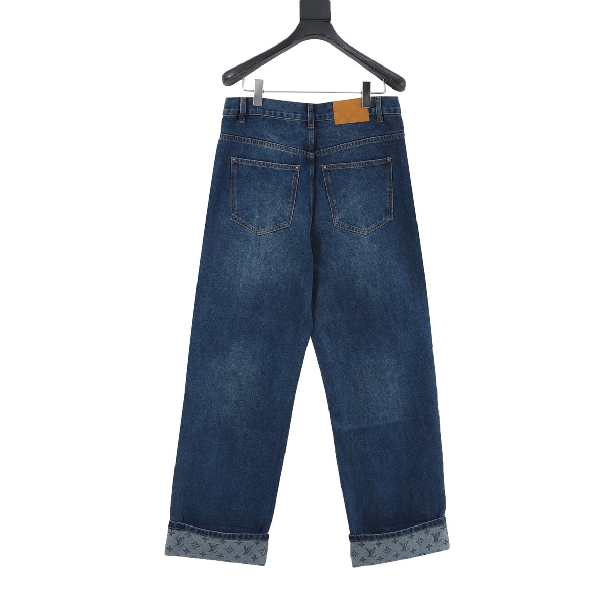 Louis Vuitton Luxury Monogram Cuffed Hem Loose Fit Denim Trousers Unisex