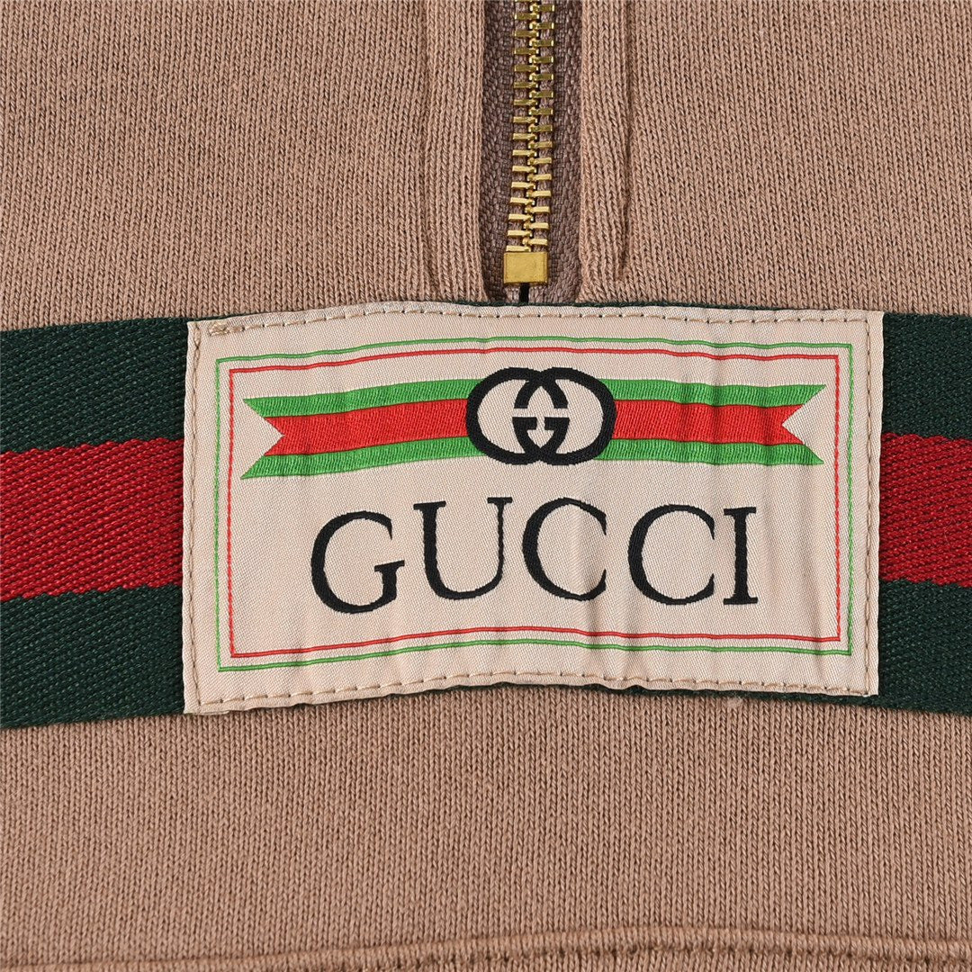 Gucci Khaki Web Stripe Half Zip Hoodie Unisex