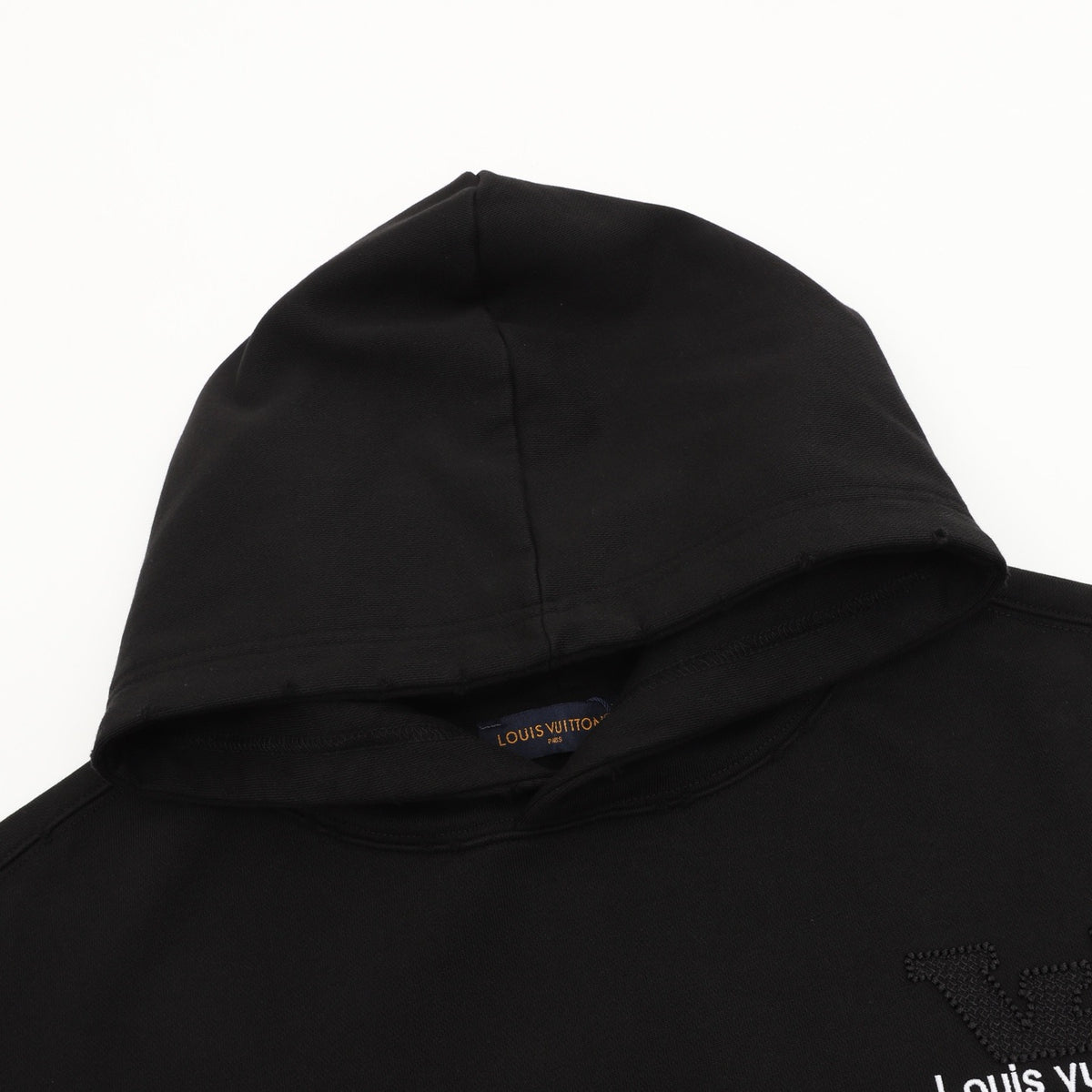 Louis Vuitton Embossed Logo Hoodie Unisex LV Letter Print Pullover Sweatshirt Black