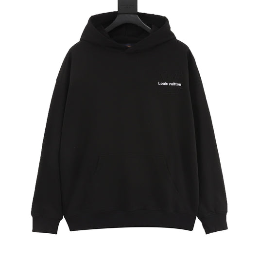Louis Vuitton Embossed Logo Hoodie Unisex LV Letter Print Pullover Sweatshirt Black