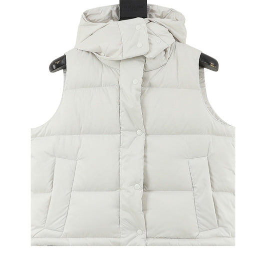 Lululemon Quilted Hood Puffer Vest Snap Button Sleeveless Warm Gilet Unisex White