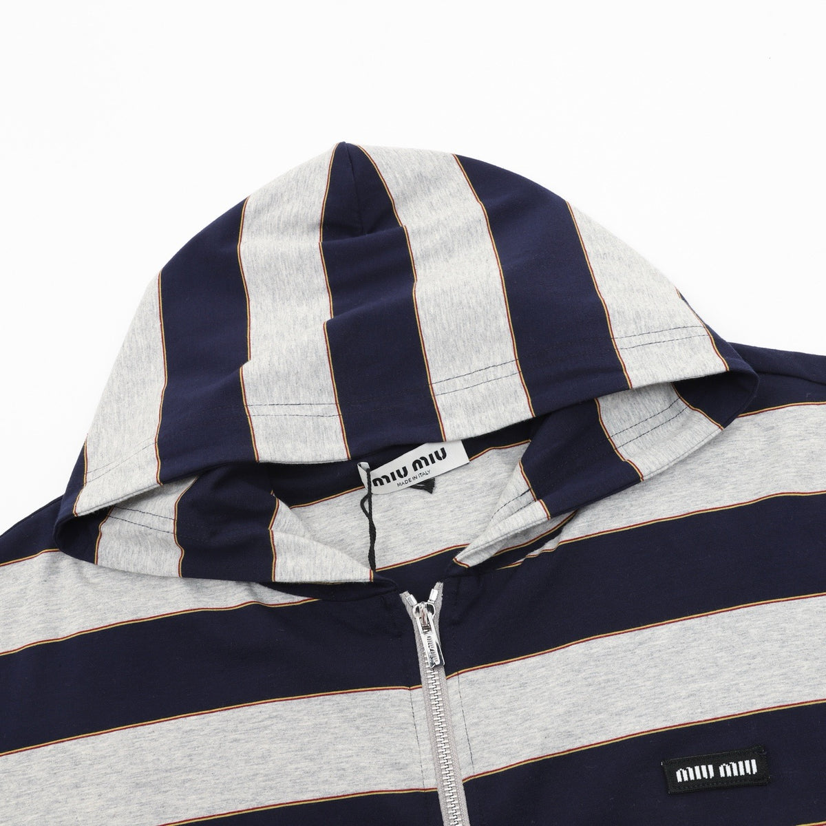 Miu Miu Striped Full Zip Hoodie, Heather Grey Navy