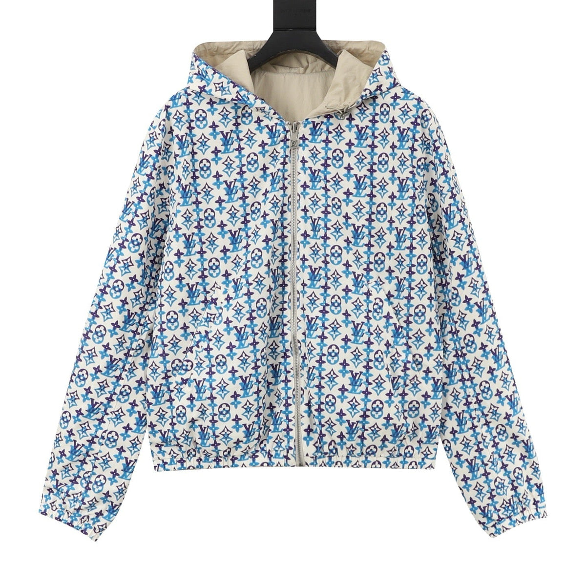 Louis Vuitton Reversible Hooded Windbreaker Unisex Full Zip Light Jacket Beige Outer with Monogram Lining