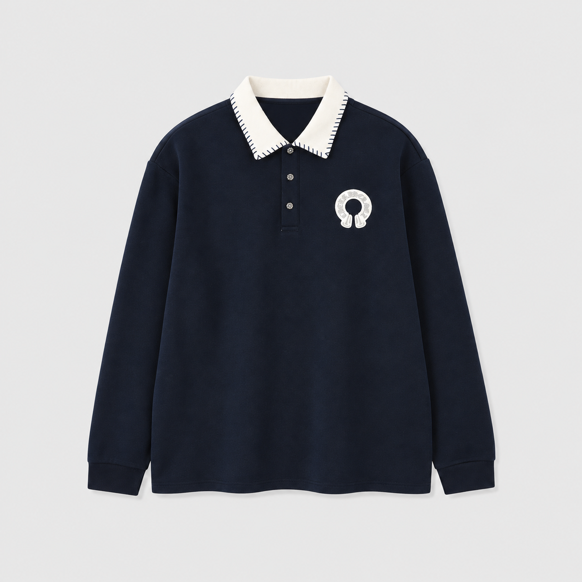 Chrome Hearts Long Sleeve Polo Shirt men – Contrast Collar & Horseshoe Motif