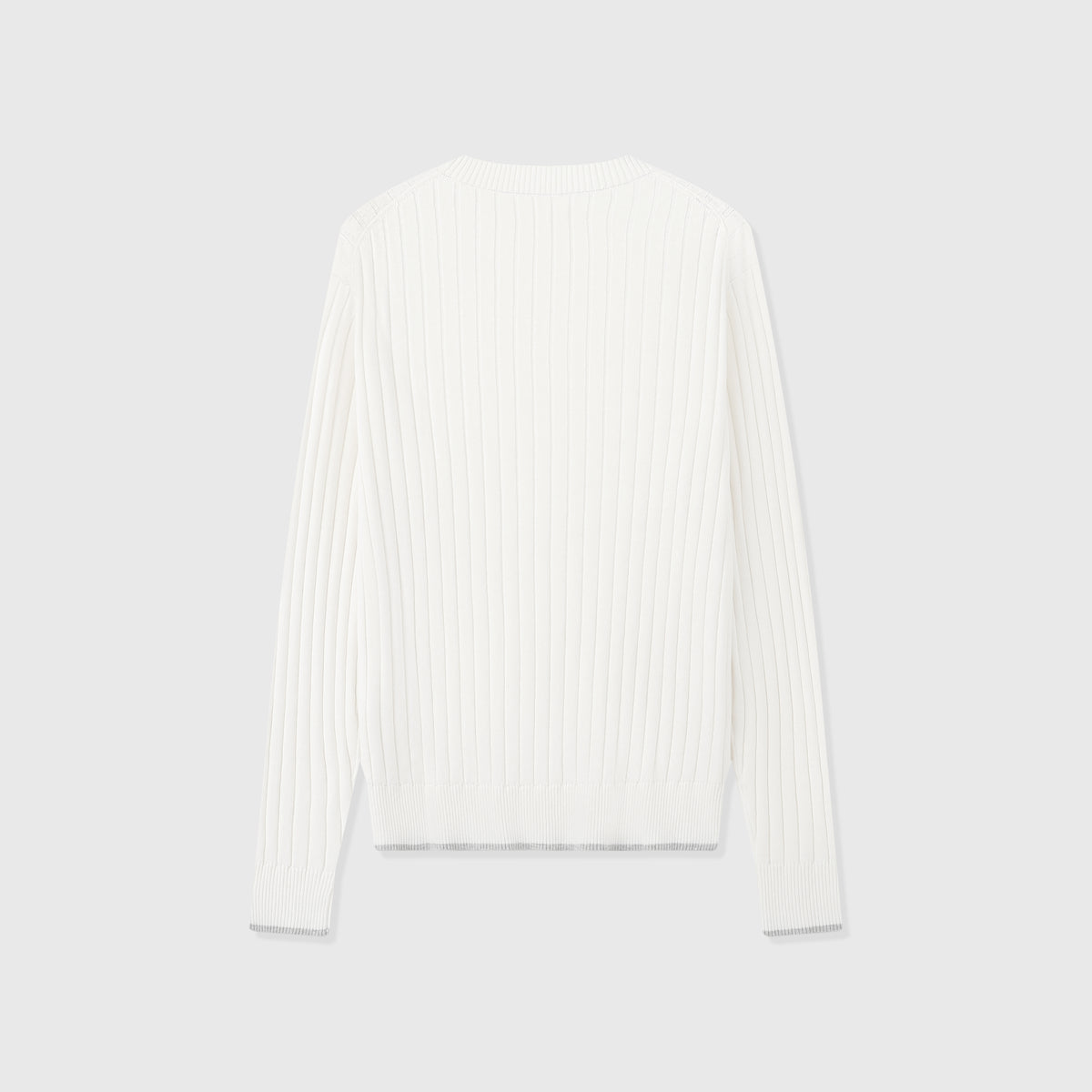 Bottega Veneta White Vertical Ribbed Crew Neck Long Sleeve Knit Top