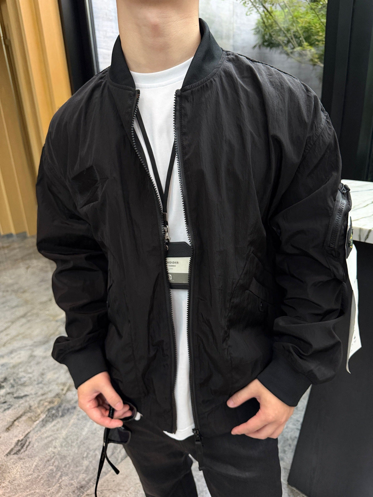 Stone Island Black Nylon Metal Bomber Jacket Zip Up Compass Badge Unisex