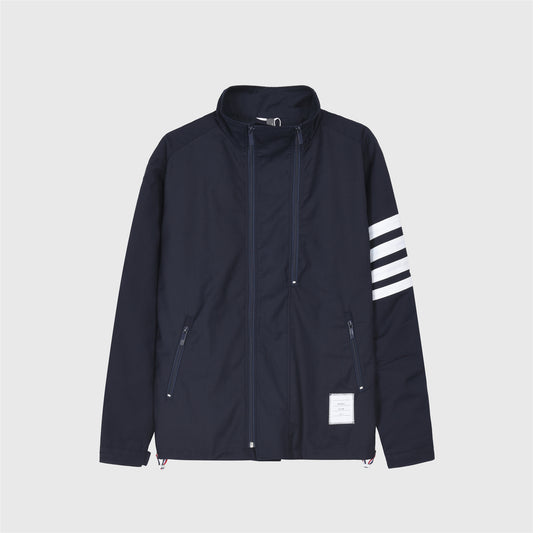Thom Browne Navy 4-Bar Stand Collar Windbreaker Jacket Unisex