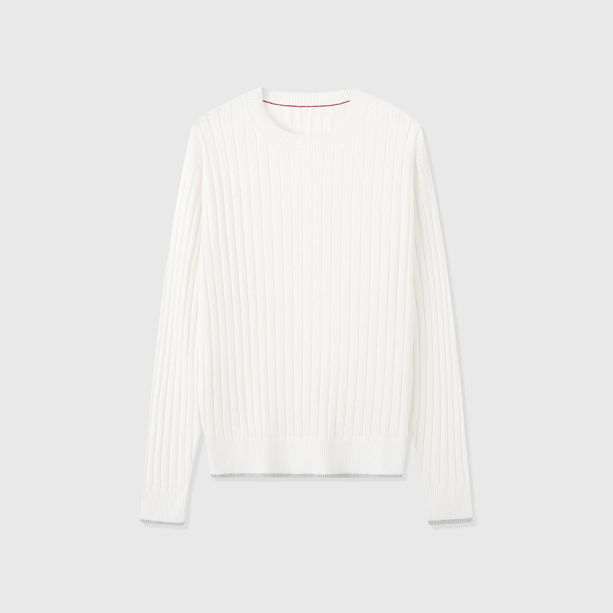 Bottega Veneta White Vertical Ribbed Crew Neck Long Sleeve Knit Top