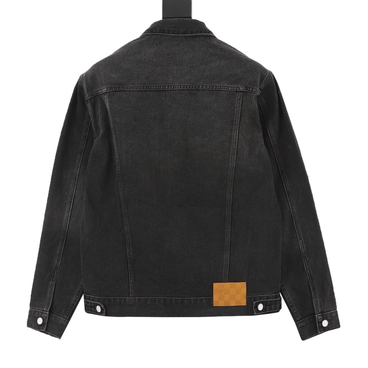 LV Chest Embroidery Logo Denim Jacket Classic Trucker Coat Unisex Washed Black