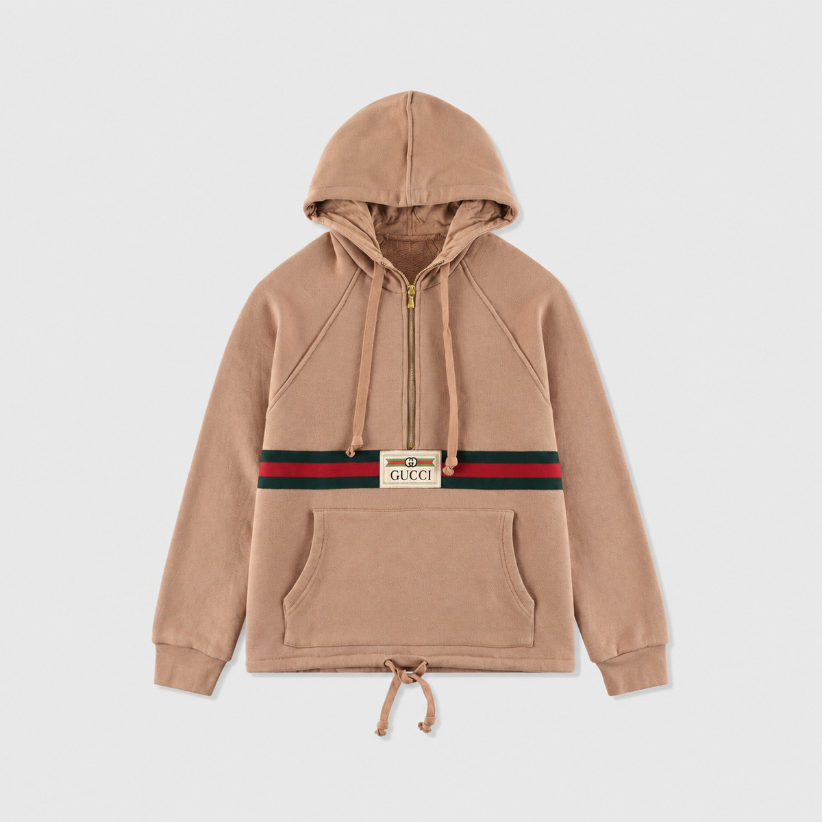 Gucci Khaki Web Stripe Half Zip Hoodie Unisex