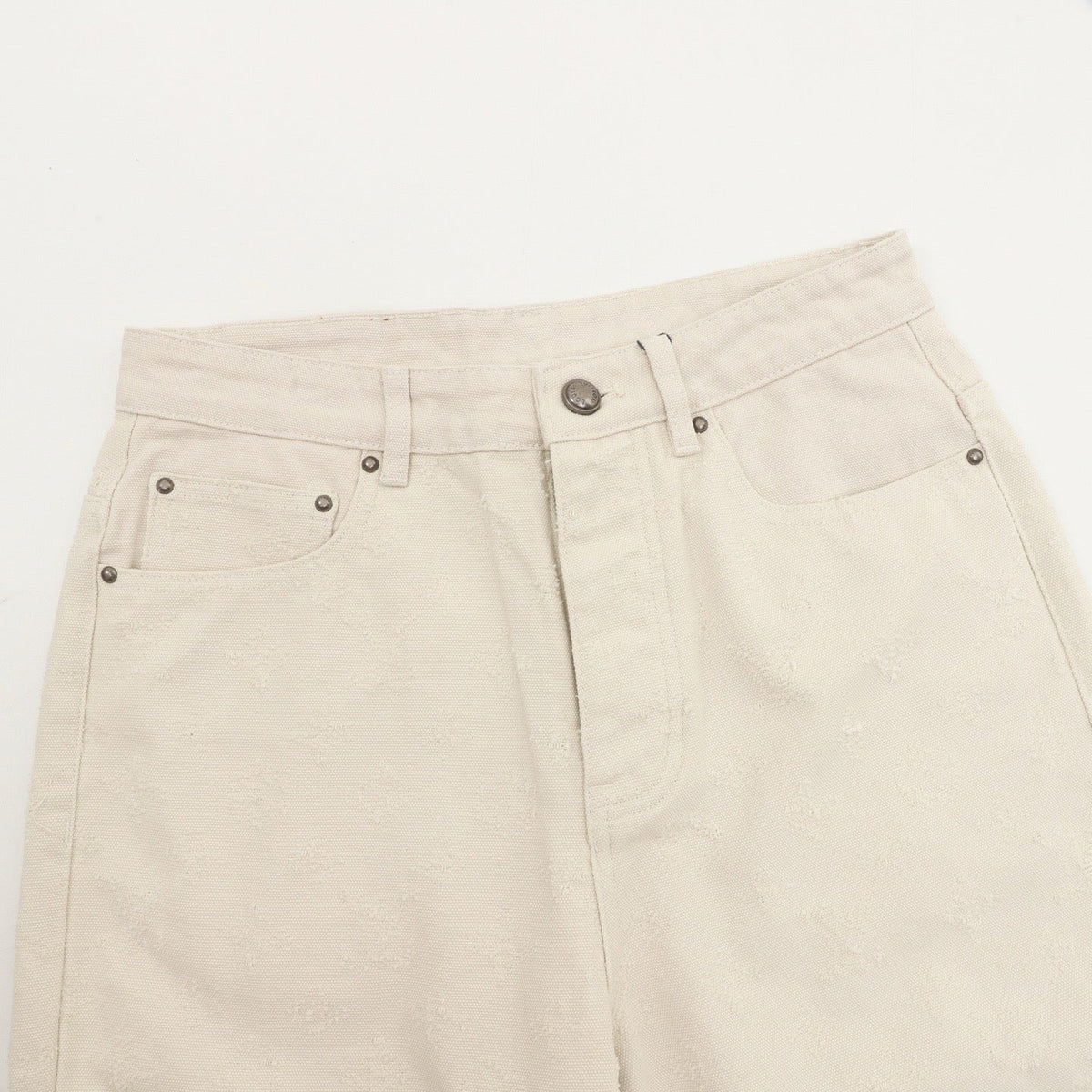 Louis Vuitton Full Textured Monogram Wide Leg Casual Jean Cream Off Whites Streetwear Unisex