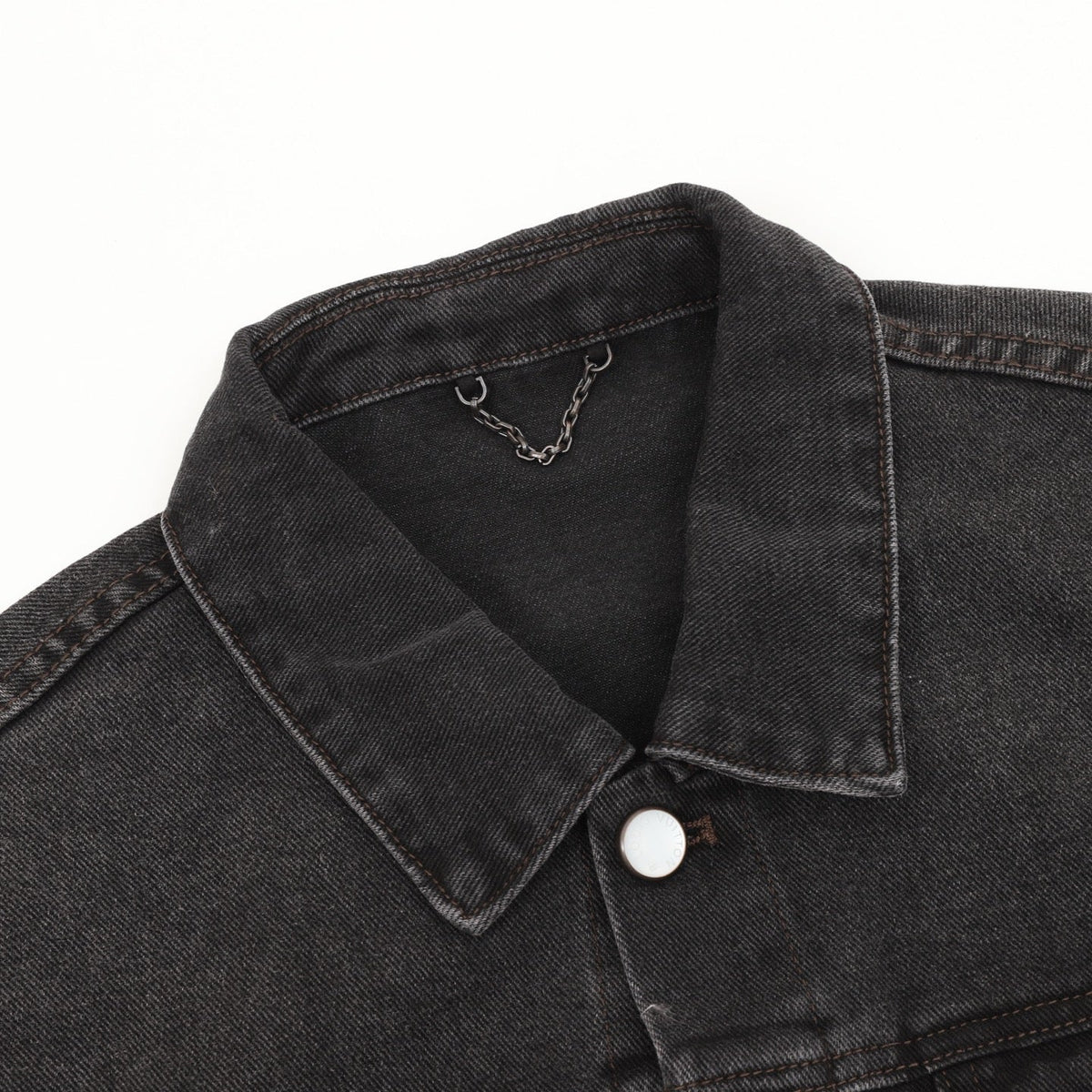LV Chest Embroidery Logo Denim Jacket Classic Trucker Coat Unisex Washed Black