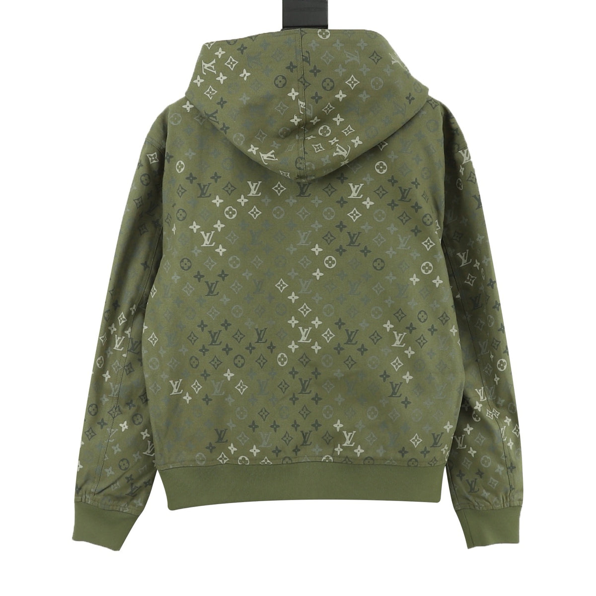 Louis Vuitton Monogram Print Zip Up Hooded Jacket Luxury Hoodie Coat Unisex Olive Green