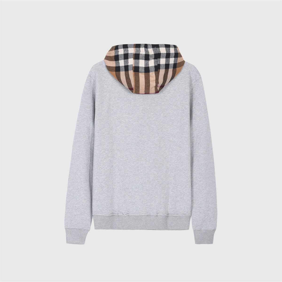 Burberry Heather Grey Zip Up Hoodie Full Vintage Check Hood Unisex