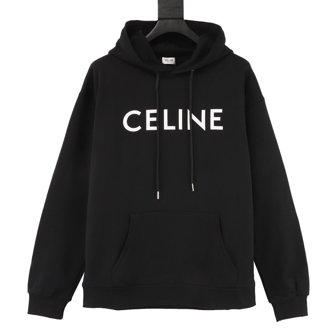 Celine Logo Print Pullover Hoodie Unisex Black