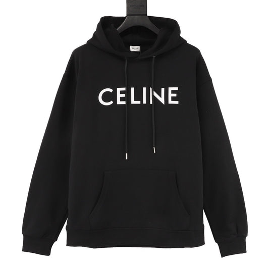 Celine Logo Print Pullover Hoodie Unisex Black