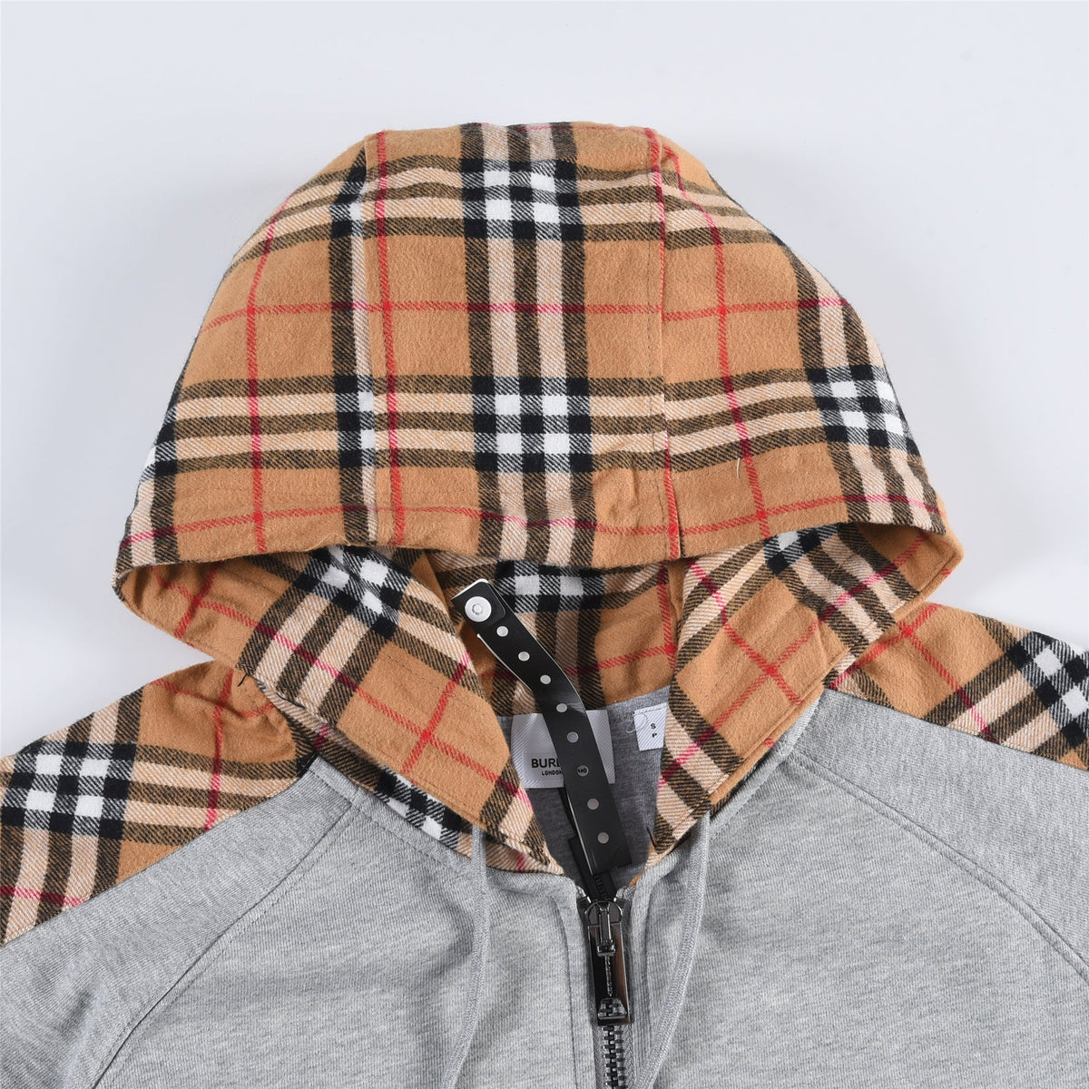 Burberry Heather Grey Vintage Check Raglan Sleeve Zip Up Hoodie Unisex