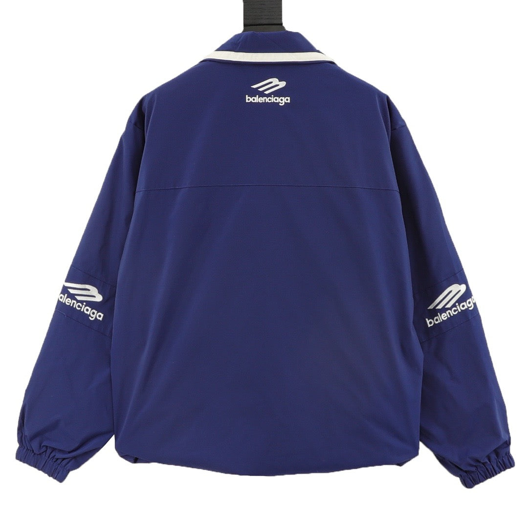 Balenciaga 3B Logo Striped Sport Jacket Full Zip Outerwear Unisex Royal Blue