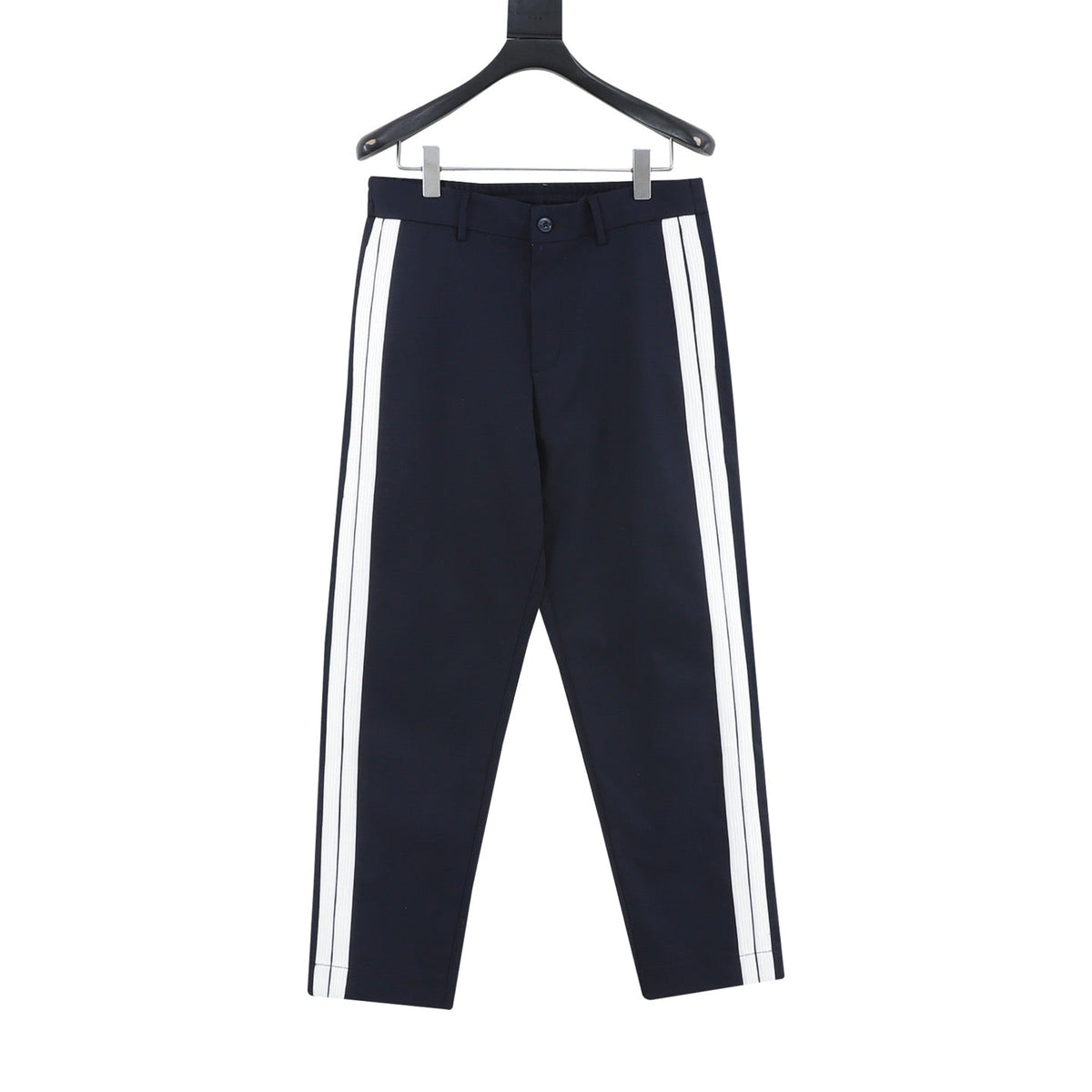 Moncler Men's Side Stripe Cotton Blend Straight Leg Trousers Luxury Casual Pants Navy/White