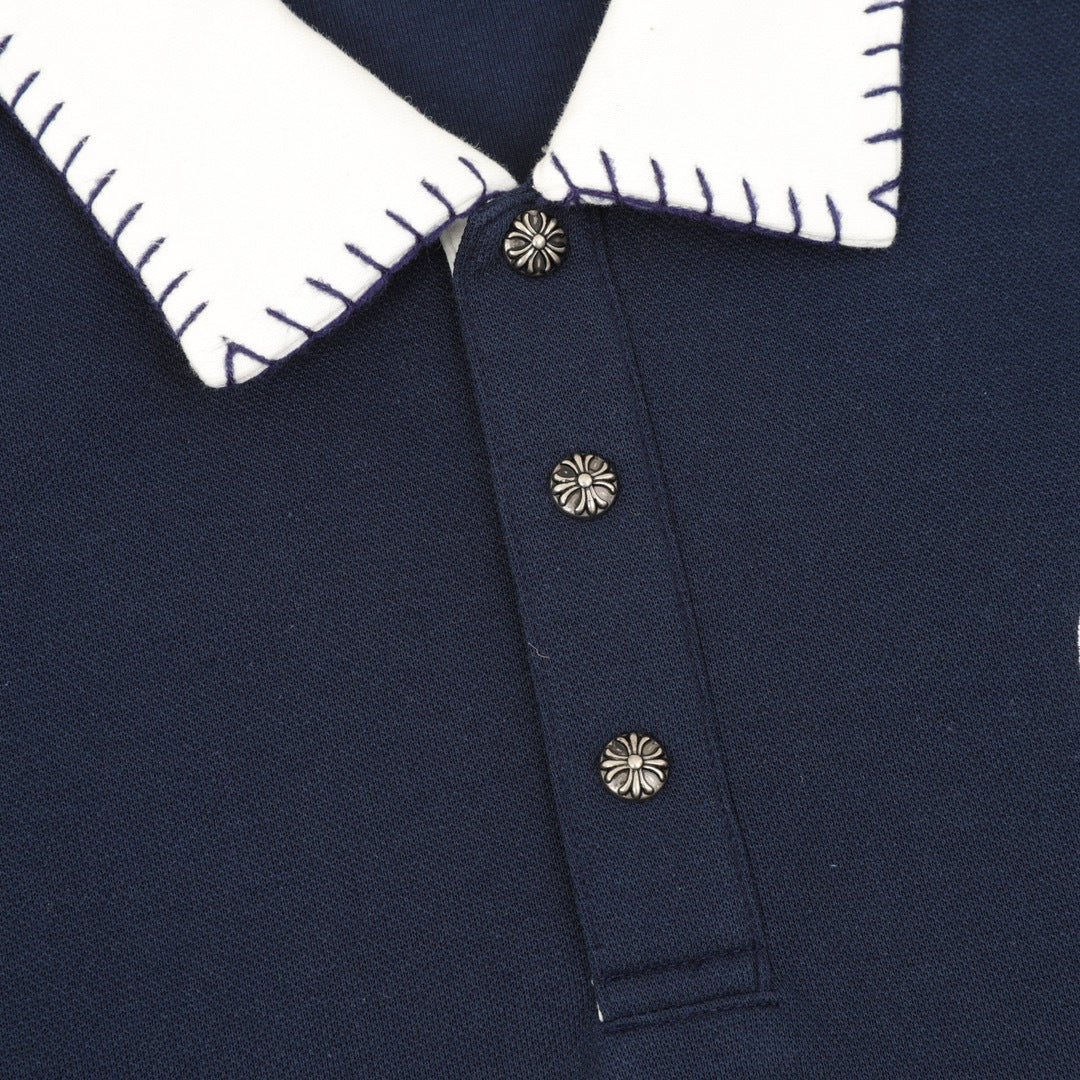 Chrome Hearts Long Sleeve Polo Shirt men – Contrast Collar & Horseshoe Motif
