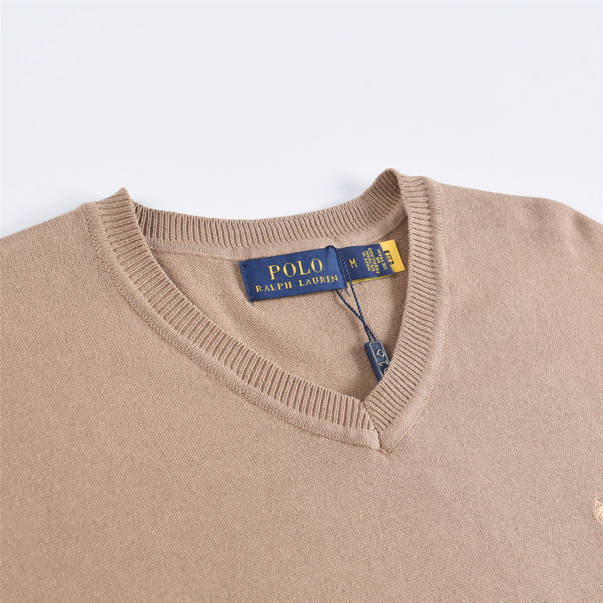 Polo Ralph Lauren Camel V-Neck Knit Sweater Beige Pony Logo Casual Pullover Unisex