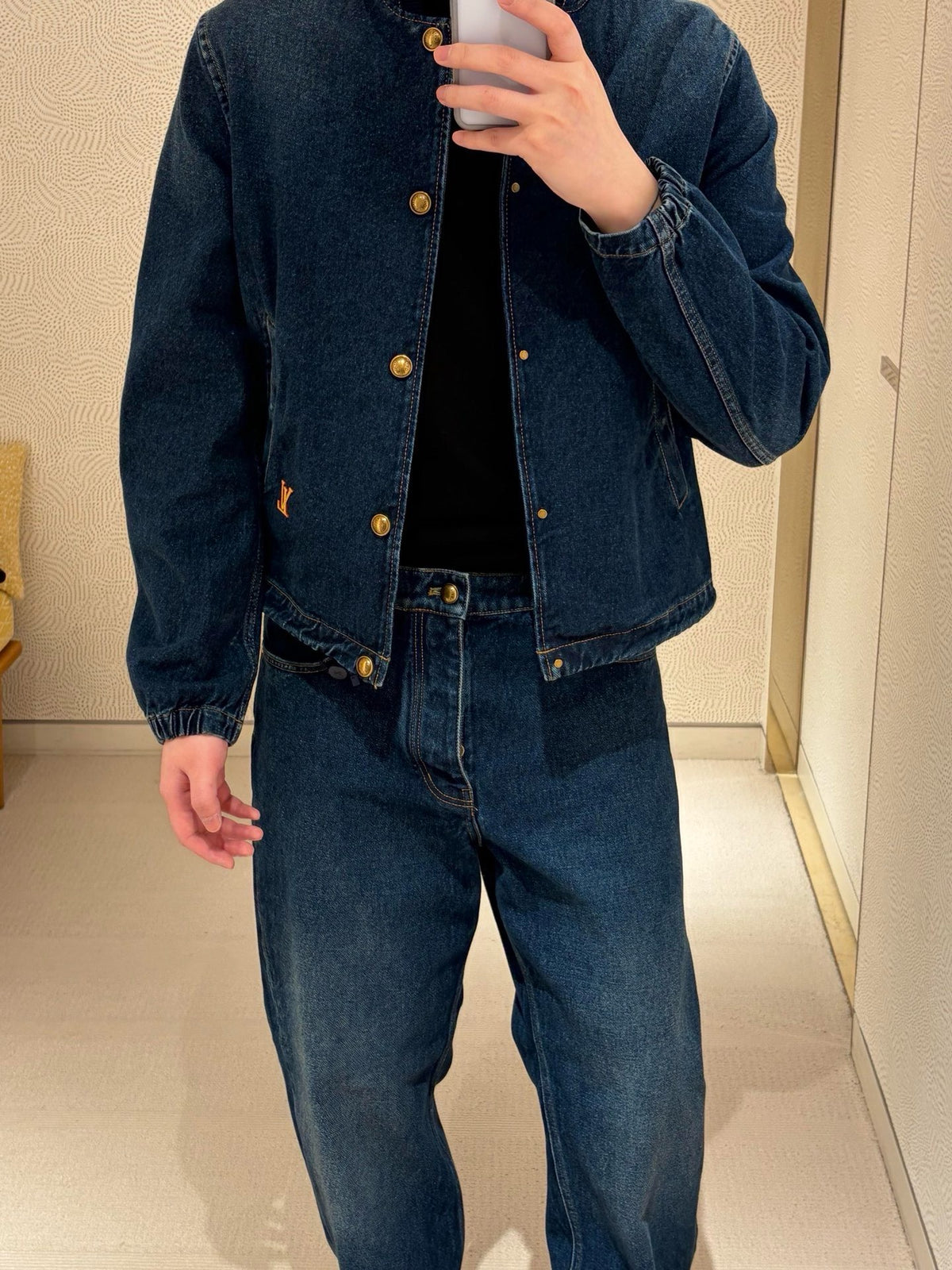 Louis Vuitton Denim Coach / Bomber Jacket with Gold Buttons Unisex Dark Blue
