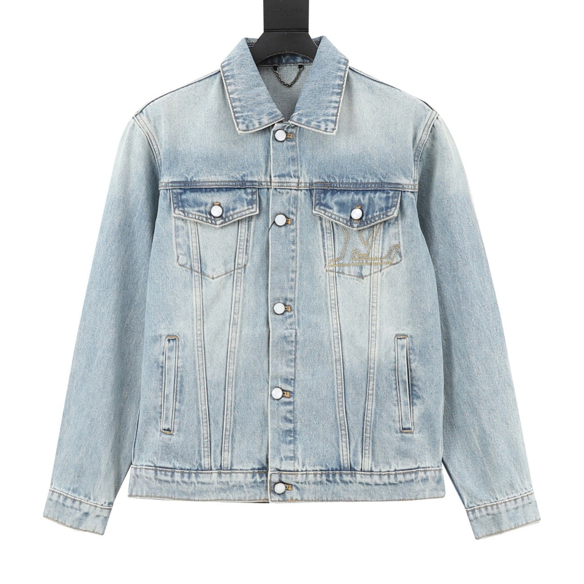 Louis Vuitton Light Wash Denim Trucker Jacket Unisex Button Front Outerwear Light Wash Blue