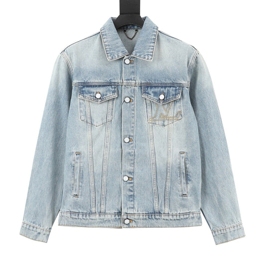Louis Vuitton Light Wash Denim Trucker Jacket Unisex Button Front Outerwear Light Wash Blue