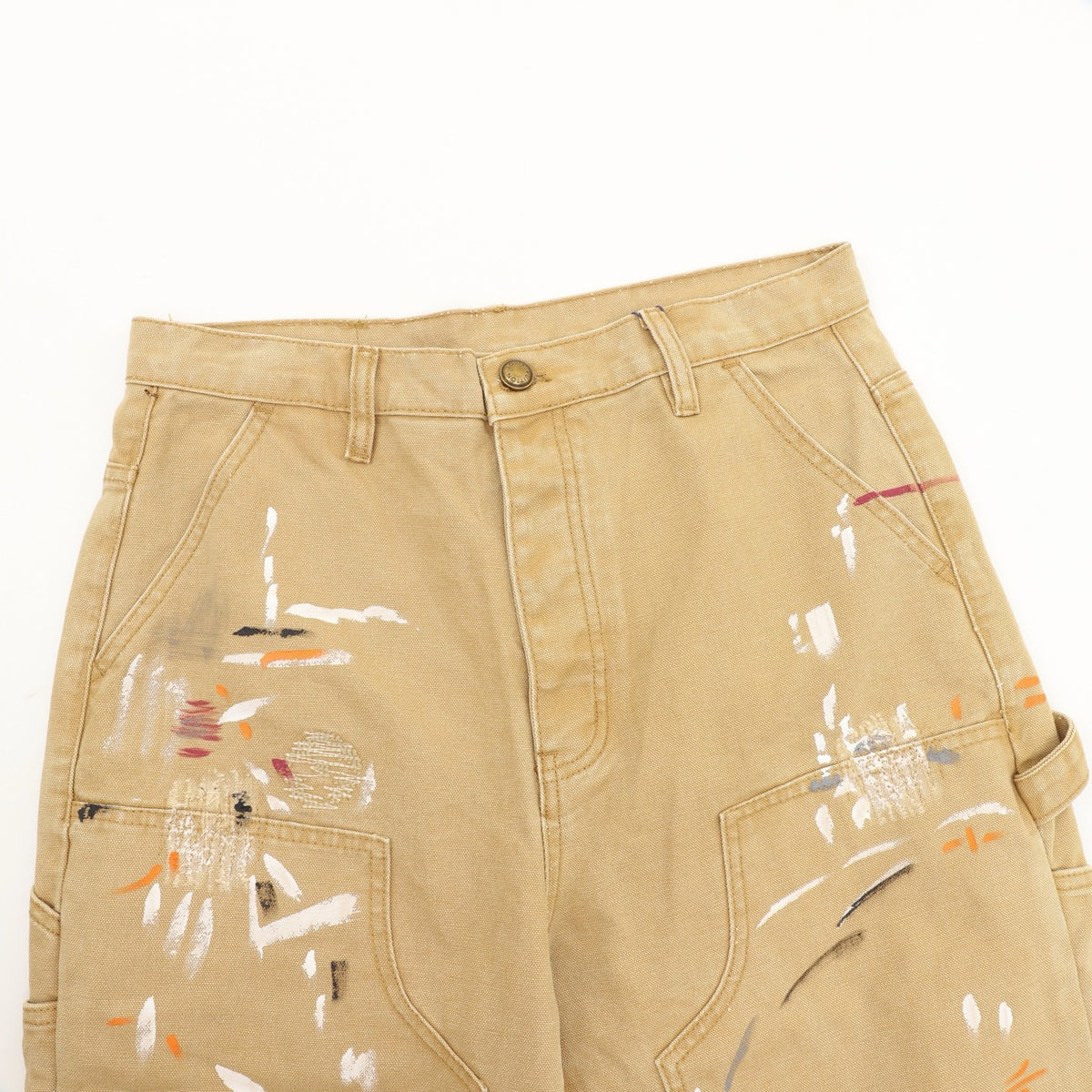 LV Luxury Paint Splatter Carpenter Pants Multi Pocket Streetwear Work Trousers Khaki