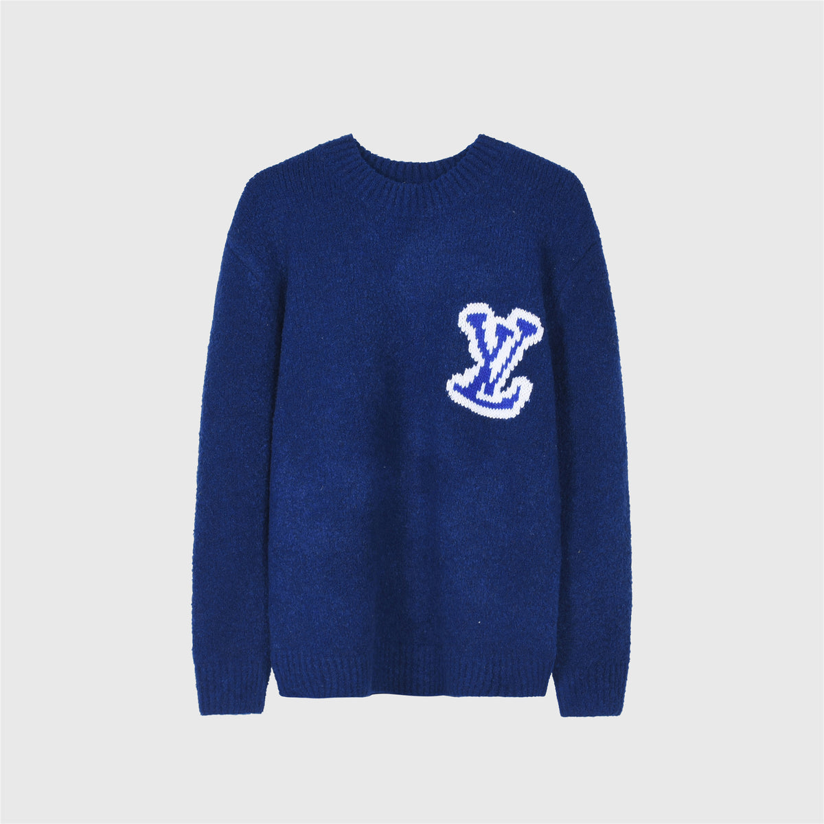 Louis Vuitton LV Logo Crew Neck Knit Sweater –Blue