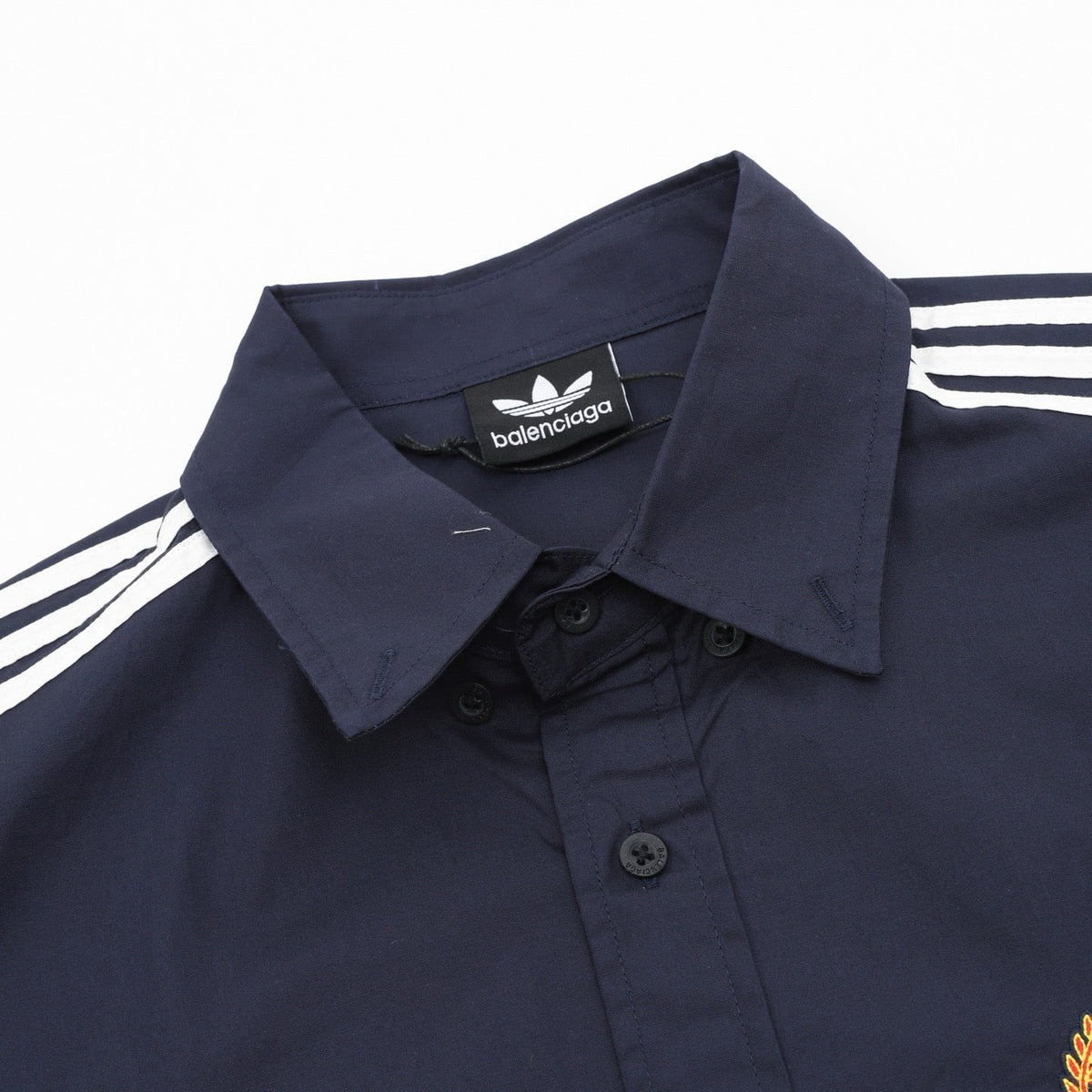 Balenciaga Adidas Collab Football Logo Striped Oversized Shirt Unisex Navy Blue with White Stripes