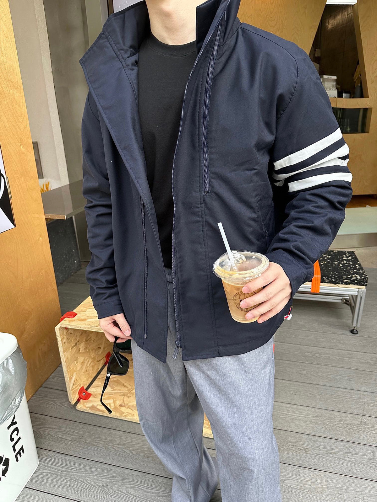 Thom Browne Navy 4-Bar Stand Collar Windbreaker Jacket Unisex
