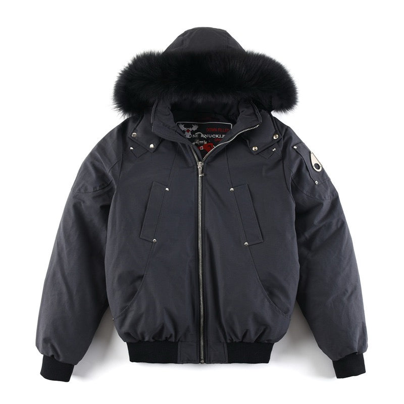 Moose Knuckles Ballistic Grey Short Bomber Parka Men Women